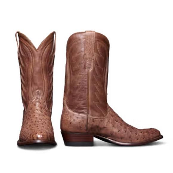 New TECOVAS The Wyatt II Russet Ostrich Leather Men 11D Western Cowboy Boots - Picture 1 of 12
